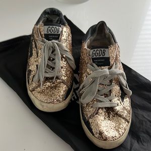 GOLDEN GOOSE SUPERSTAR GLITTER FABRIC LOW TOP SNEAKERS SIZE 7